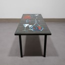 Black Denisco tile table with wine and glasses