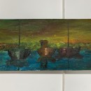Langwerpig schilderij - Boten - Olie op doek