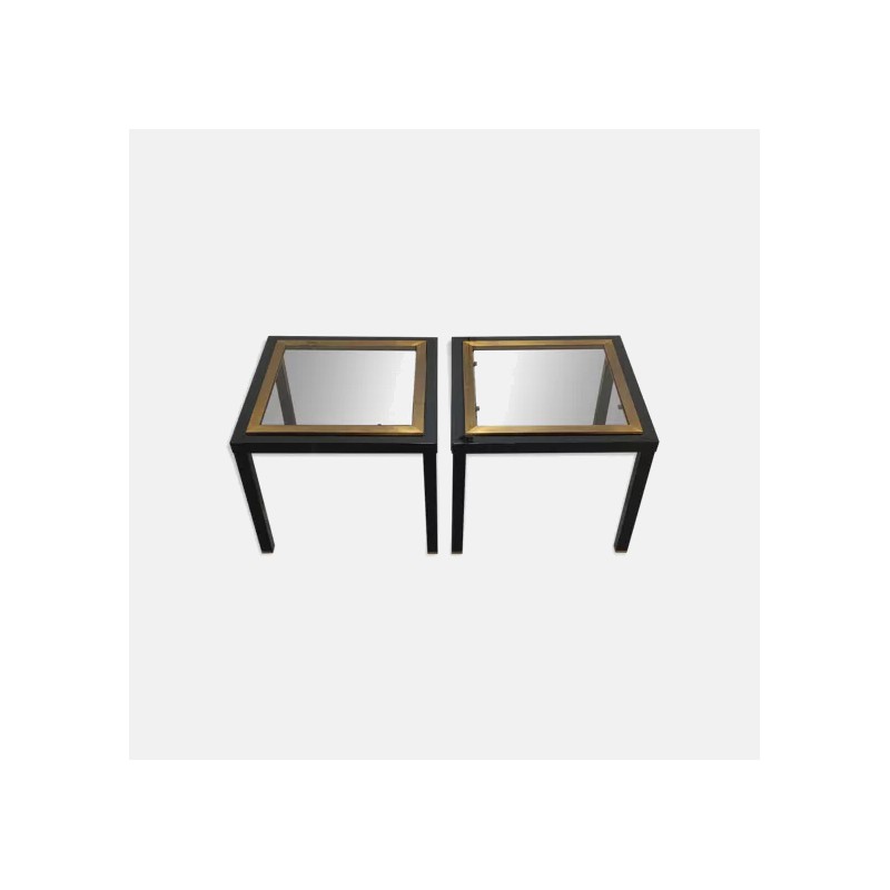 Pair black and gold side tables