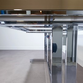 Uitschuifbare chrome eetkamer tafel - Stijl Milo Baughman