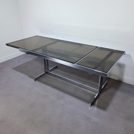 Extendable chrome dining table - style Milo Baughman