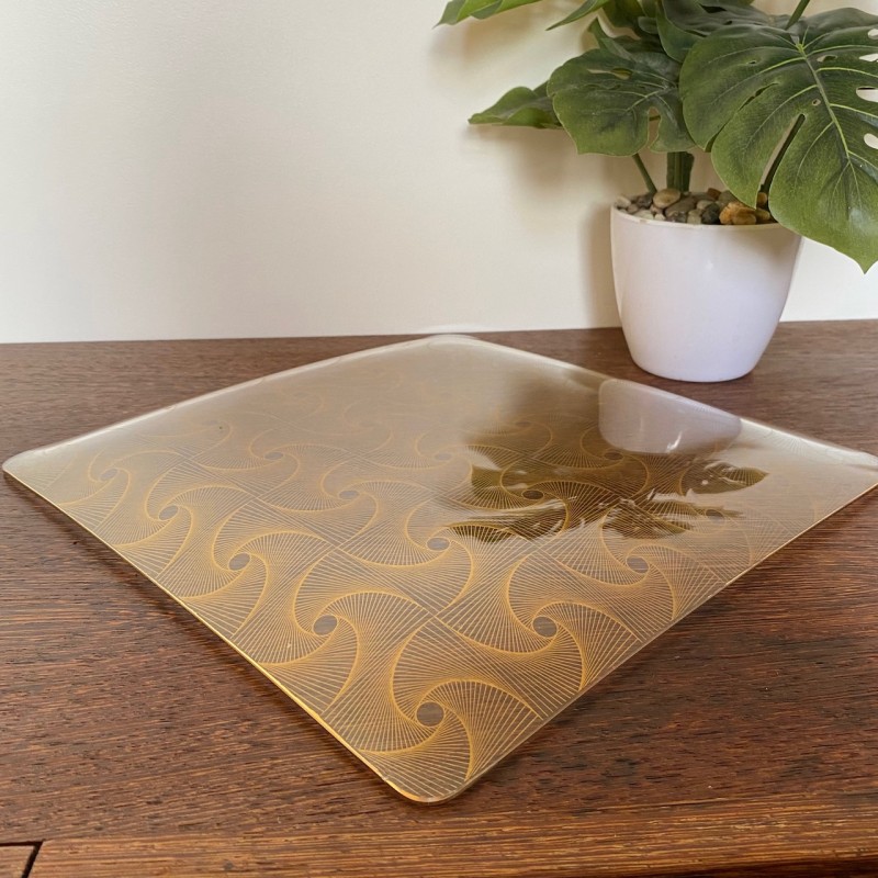 Op Art gold swirl tray by MF Crystal & Art Glass MNFC Denmark