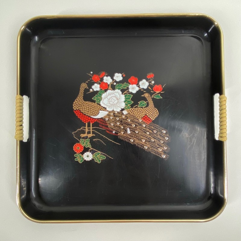 Vintage plastic tea tray  Peacock design
