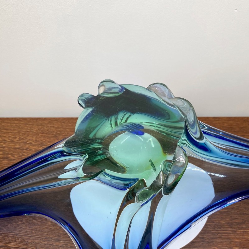 Grote blauwe & groene Murano schaal - Somerso techniek