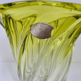 Yellow Val Saint Lambert vase with label