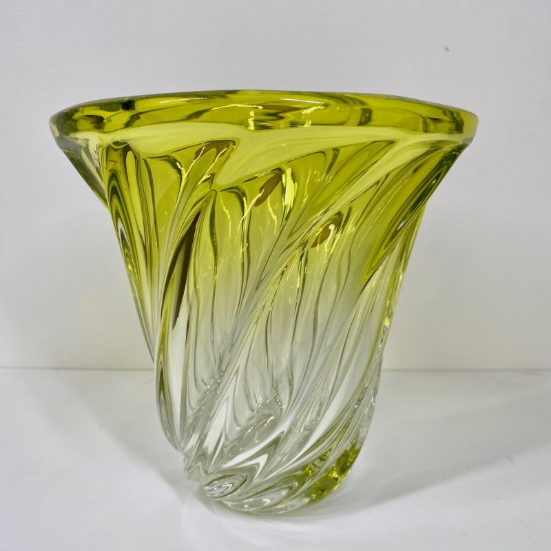 Yellow Val Saint Lambert vase with label