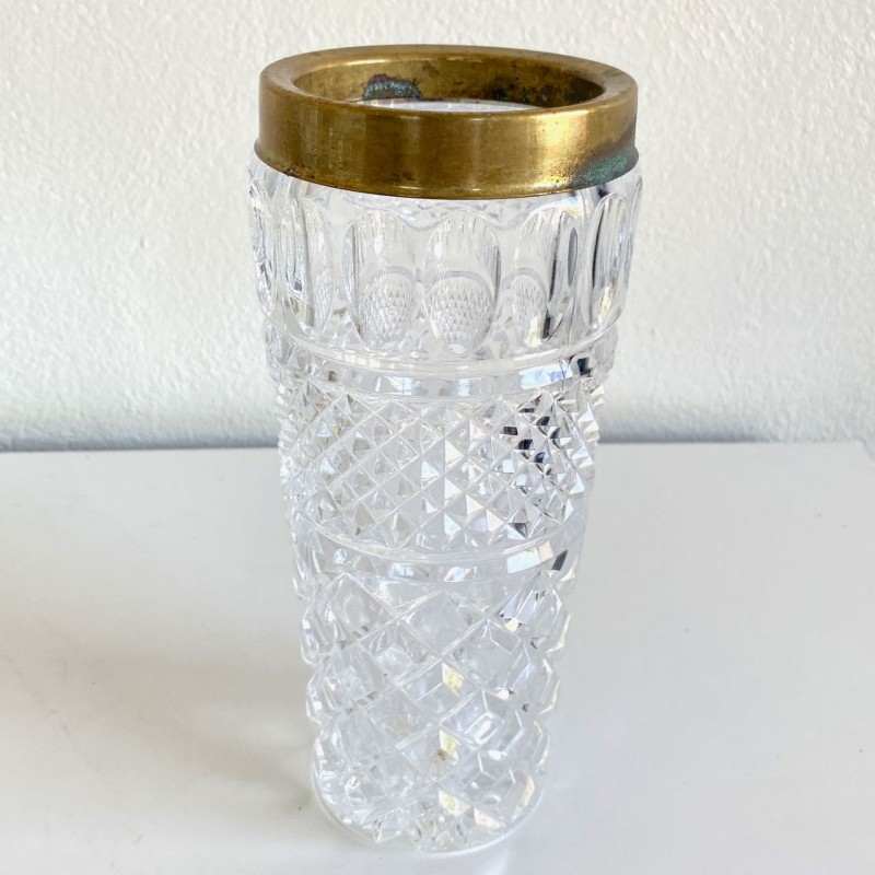 Crystal vase with brass rim