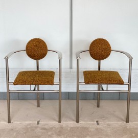 Set of 4 Belgo Chrom steel armchairs with bouclé