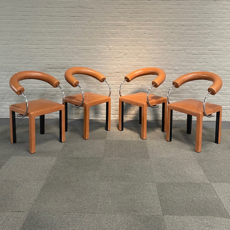 Set van 4 lederen Arcosa stoelen door Paola Piva