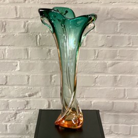 Large green & amber Murano vase - Sommerso