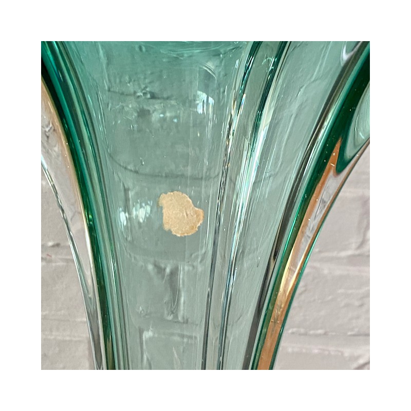 Grote groene & amberkleurige Murano vaas - Somerso techniek