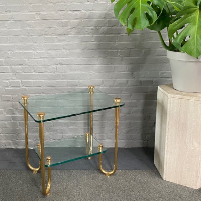 Hollywood Regency gold plated & glass side table
