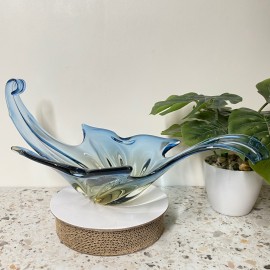 Large Murano centerbowl in blue & amber- Sommerso technique