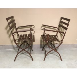 Pair folding garden armchairs