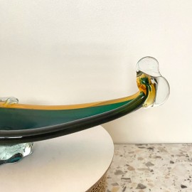 Dark green & amber Murano glass gondola- Sommerso