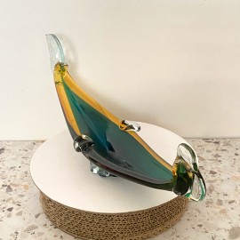 Donker groenen & amberkleurig Murano gondel - Sommerso techniek
