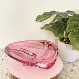 Pink crystal Val Saint Lambert triangular shaped bowl