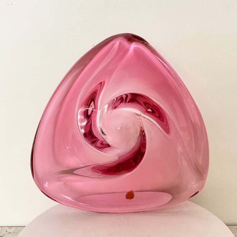 Pink crystal Val Saint Lambert triangular shaped bowl