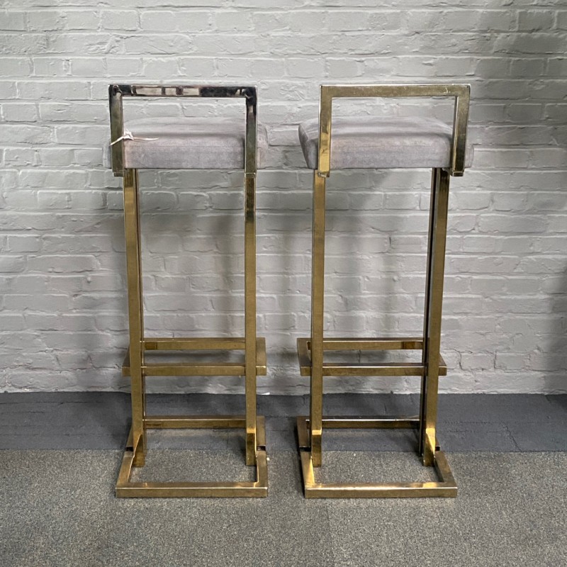 Pair Belgo Chrom gold plated bar stools - Belgium 1980's
