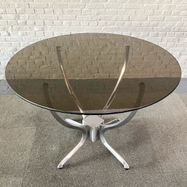 Round dining table - smoked glass & brushed aluminum base
