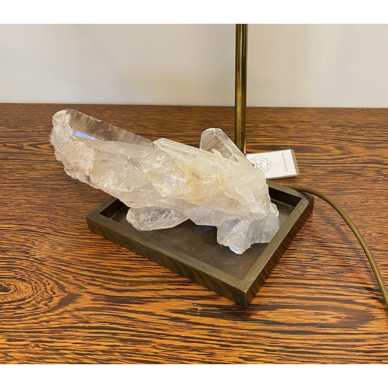 Bronzen tafel lamp met bergkristal quartz - Frankrijk - Jaren 70