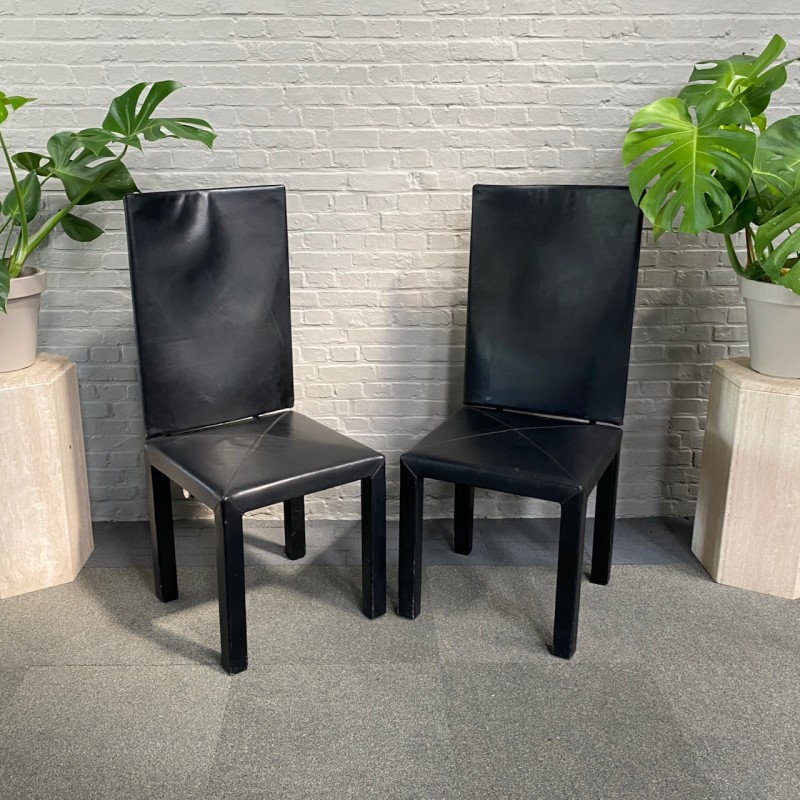 Pair black leather Arcalla chairs for B&B Italia by Paolo Piva - 1990's