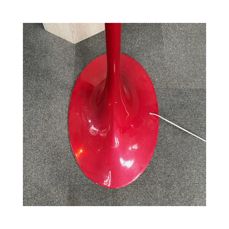 Red arc floor lamp with oval tulip base - Italy 1970's