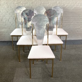 Set van 6 glamoreuze eetkamer stoelen met de rug in de vorm van een schelp - laat jaren 80