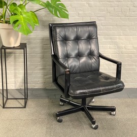 Lübke black leather office chair - Germany 1980's