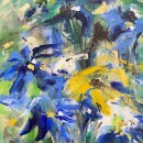 Oil on canvas painting by Christian Brasseur - Blue & yellow irises