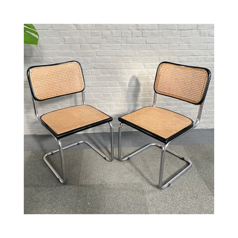 Set of 2 black Cesca "S32" Marcel Breuer chairs - Italy 1980's