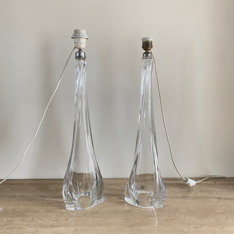 Pair large clear crystal Val Saint Lambert table lamps - Belgium 1950's