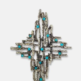 Vintage Brutalistic pendant with turquoise petit points - 1970's