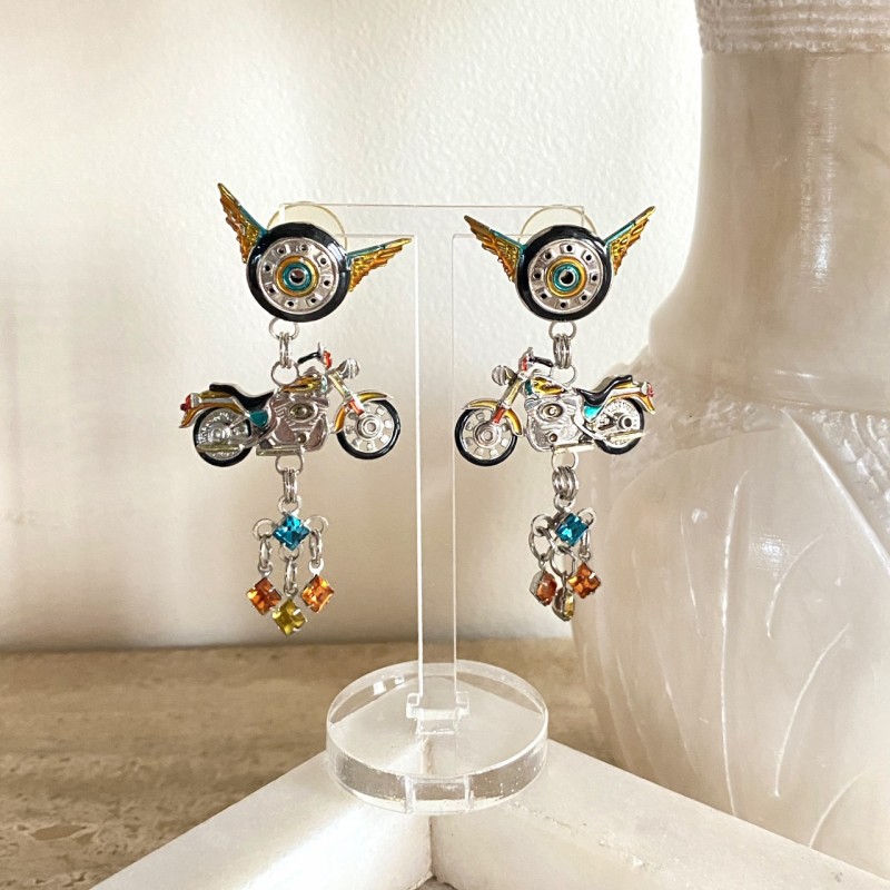 Vintage Lunch at the Ritz motorcycle earrings - 2000's
