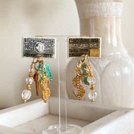Vintage Lunch at the Ritz credit card pin earrings - 2000's