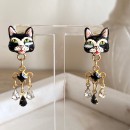 Vintage Lunch at the Ritz small black cats pin earrings - 2000's