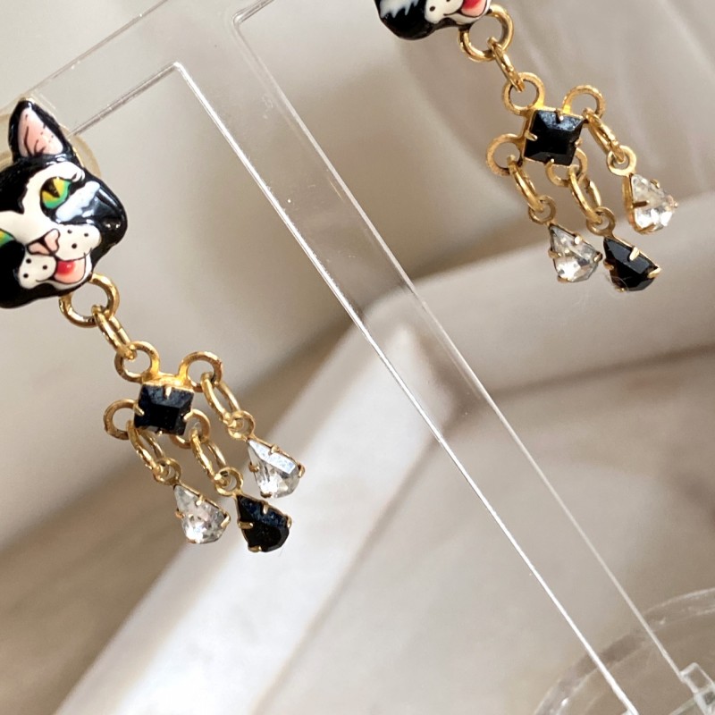 Vintage Lunch at the Ritz small black cats pin earrings - 2000's